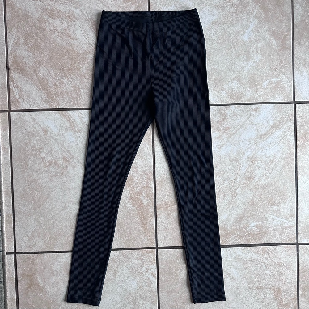 Y2K American Apparel Black Ribbed shine Leggings